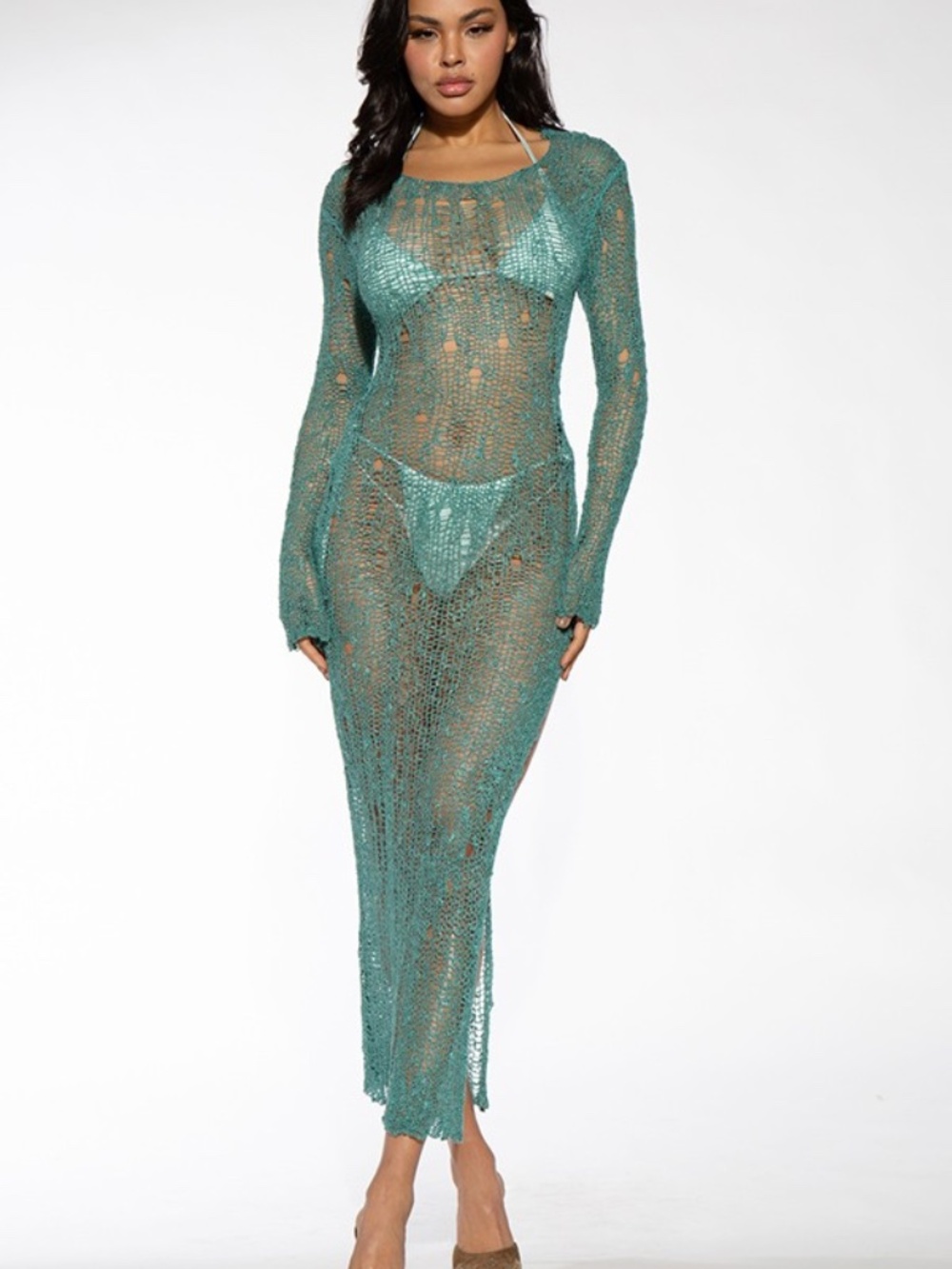 GRUNGE SEE THROUGH KNIT MAXI BEACH COVER UP